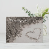 Beach Heart Sepia Fiançailles Faire-part (Debout devant)