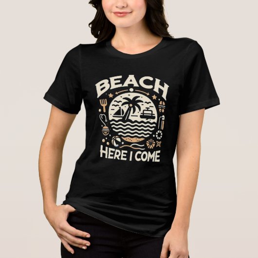 Beach Here I Come Tropical Sunset Fun Tri-Blend Shirt (Voorkant)
