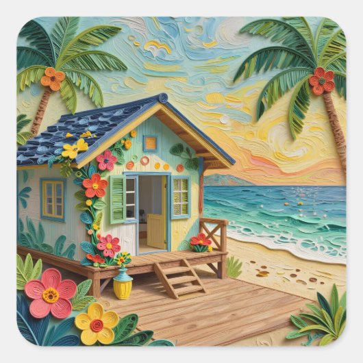 Beach Home Coastal Art Vierkante Sticker (Voorkant)