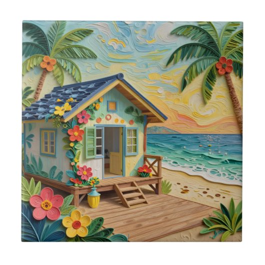 Beach Home Oceanic Coastal Art Tegeltje (Voorkant)