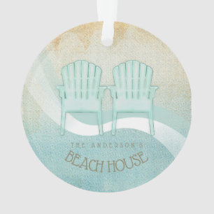 Beach House Adirondack Chairs Aqua Blue ID623 Ornament
