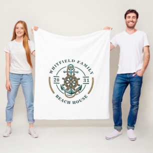 Beach House Anchor Boat Wheel Jaar Gepersonaliseer Fleece Deken