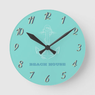 Beach House, Anchor, Mint Green Ronde Klok