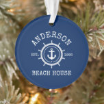 Beach House Ancre nautique corde Helm Blue<br><div class="desc">Ancre nautique Corde Star Helm Nom de famille Maison de plage Marine Ornement bleu marine</div>