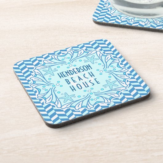 Beach House Art Deco Shell en Herringbone Custom Onderzetter (Linkerzijde)