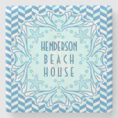 Beach House Art Deco Shell en Herringbone Custom Stenen Onderzetter (Voorkant)