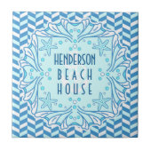 Beach House Art Deco Shell en Herringbone Custom Tegeltje (Voorkant)