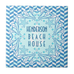 Beach House Art Deco Shell en Herringbone Custom Tegeltje