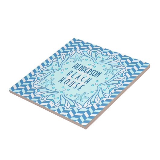 Beach House Art Deco Shell en Herringbone Custom Tegeltje (Zijkant)