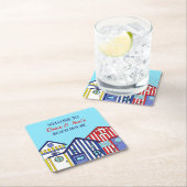 Beach House Beach Huts Nautical Vierkante Kartonnen Onderzetter (Insitu)