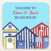 Beach House Beach Huts Nautical Vierkante Kartonnen Onderzetter (Voorkant)