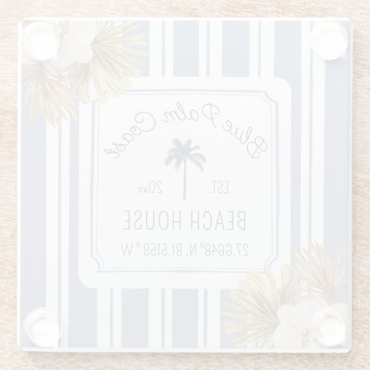 Beach House Blue Stripes Coastal Boho Farmhouse Glazen Onderzetter (Achterkant)