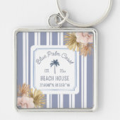 Beach House Blue Stripes Coastal Boho Farmhouse Sleutelhanger (Voorkant)