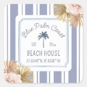 Beach House Blue Stripes Coastal Boho Farmhouse Vierkante Sticker (Voorkant)