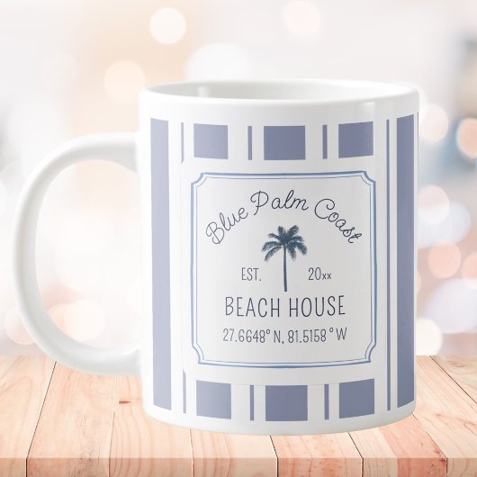Beach House Blue Stripes Coastal Farmhouse Extra Grote Beker