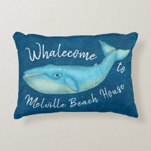 Beach House Blue Whale Nautical Whalecome   Aangep Accent Kussen