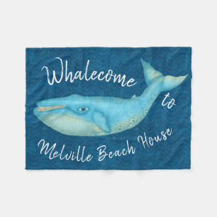 Beach House Blue Whale Nautical Whalecome   Aangep Fleece Deken