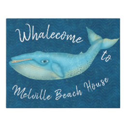 Beach House Blue Whale Nautical Whalecome | Aangep Imitatie Canvas Print