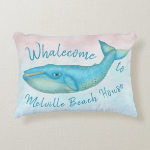 Beach House Blue Whale Nautical Whalecome   Naam Accent Kussen
