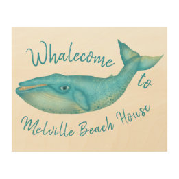 Beach House Blue Whale Nautical Whalecome | Naam Hout Afdruk