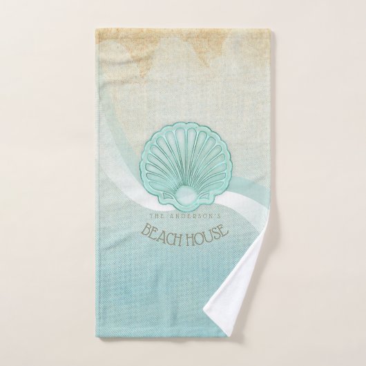 Beach House Clam Shell Aqua Blue ID623 (Serviette à main)