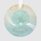 Beach House Clam Shell Aqua Blue ID623 Ornament (voorkant)