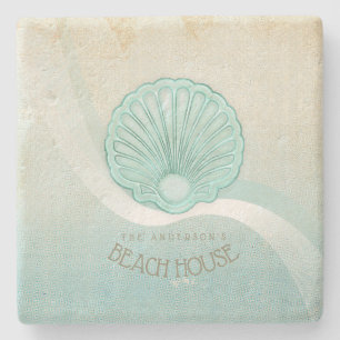 Beach House Clam Shell Aqua Blue ID623 Stenen Onderzetter