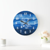 Beach House Coral Hippocampe Bleu Grande Horloge (Maison)