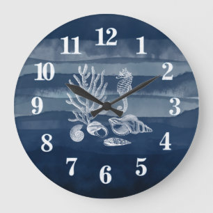 Beach House Coral Sehorse Navy Grand Horloge bleue