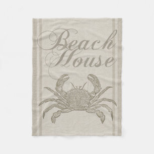 Beach House Crab Seashore Coastal  Fleece Deken