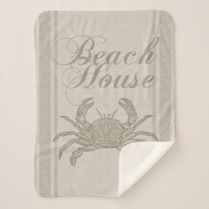 Beach House Crab Seashore Coastal  Sherpa Deken