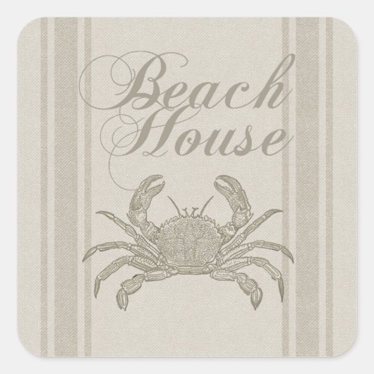 Beach House Crab Seashore Coastal Vierkante Sticker (Voorkant)