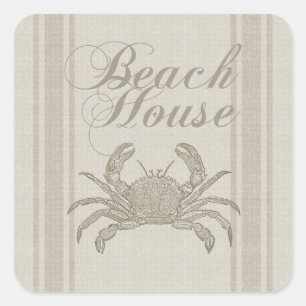 Beach House Crab Seashore Coastal  Vierkante Sticker