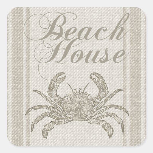 Beach House Crab Seashore Coastal  Vierkante Sticker (Voorkant)
