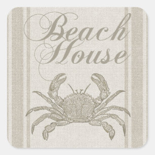 Beach House Crab Seashore Vierkante Sticker