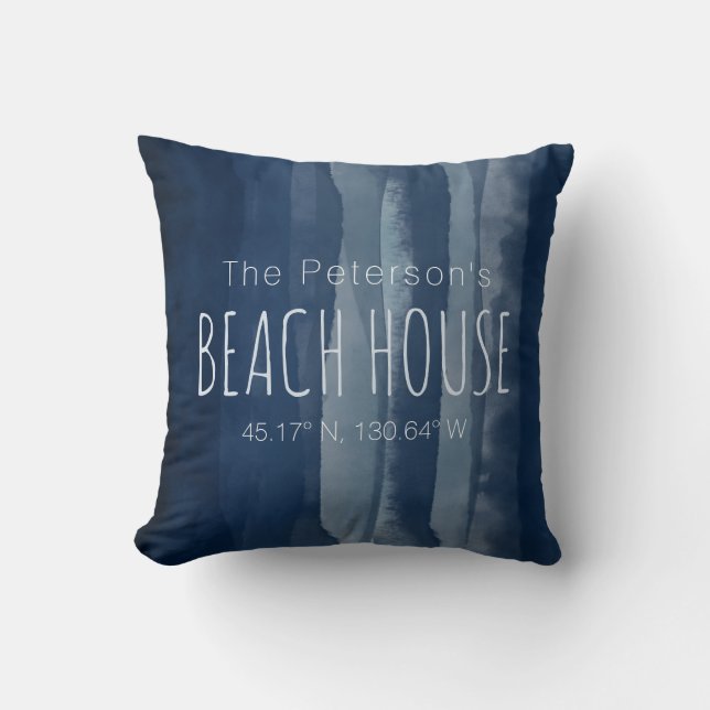 Beach House Custom Coordinates Navy Kussen (Voorkant)