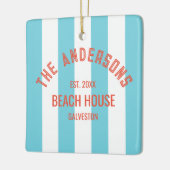 Beach House Custom Naam Blue Cabana Stripe Keramisch Ornament (Links)