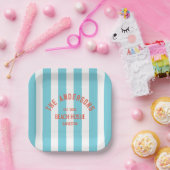 Beach House Custom Naam Blue Cabana Stripe Papieren Bordje (Feest)