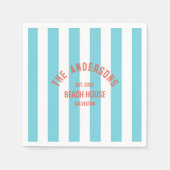 Beach House Custom Naam Blue Cabana Stripe Servet (Voorkant)