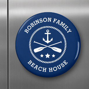 Beach House & Family Name Anchor Oars Stars Navy Magneet