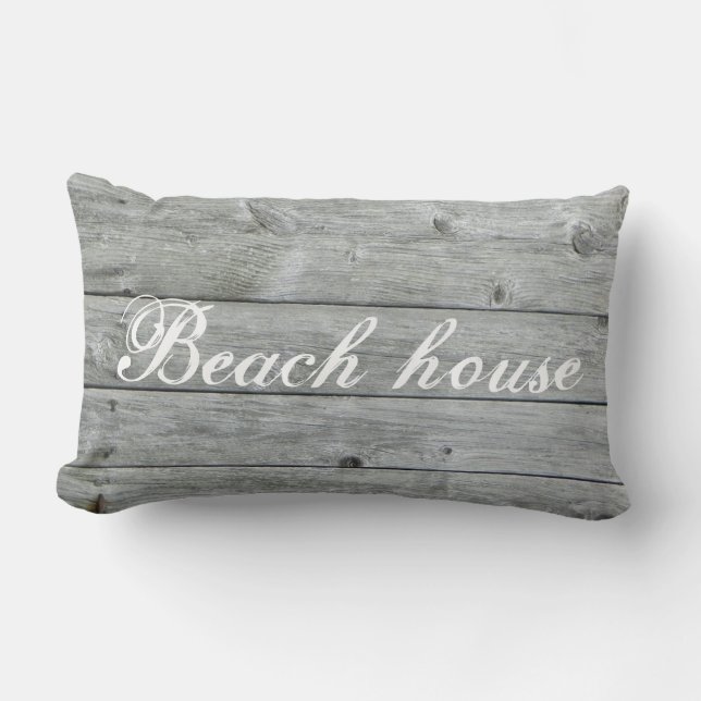 Beach House Grijs Rustiek Hout Aangepaste Coördina Kussen (Voorkant)