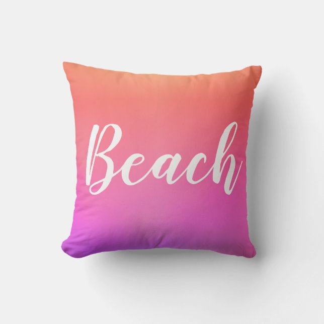 Beach House Hot Pink Oranje Ombre Buitenkussen (Voorkant)