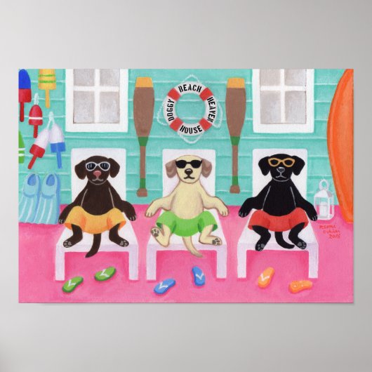 Beach House Labrador Boys Artwork Poster (Voorkant)