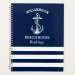Beach House Location de vacances Réservations<br><div class="desc">Ajoutez une touche personnelle à votre maison de plage avec ce magnifique design à rayures marines et blanches avec un hippocampe. Gardez vos informations d'hôtes organisées idéalement pour la location de vacances maison de plage ou chalet de plage. Le modèle personnalisé signifie que vous pouvez ajouter votre nom Beach House...</div>