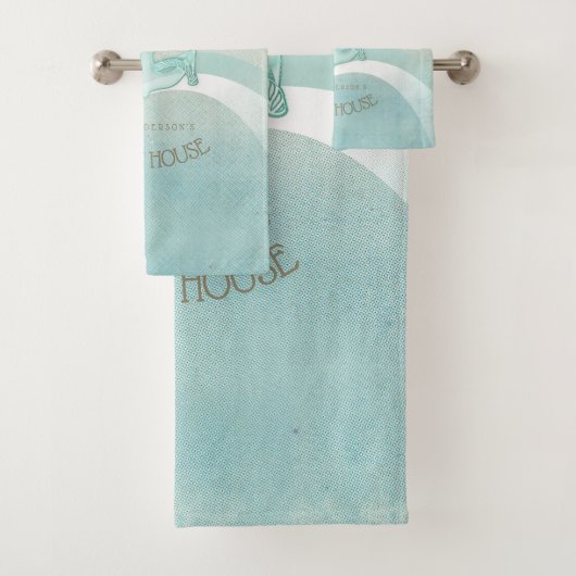 Beach House Nautical Anchor and Rope Aqua ID623 Bad Handdoek (Insitu)