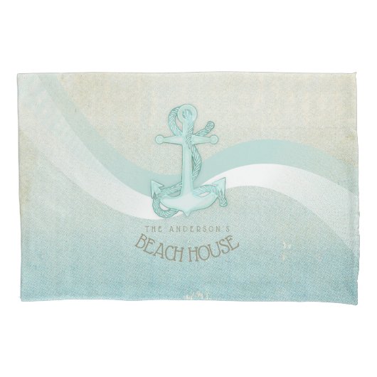 Beach House Nautical Anchor and Rope Aqua ID623 Kussensloop (Voorkant)
