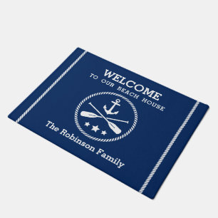 Beach House Nautical Anchor Oars Navy Blue Deurmat