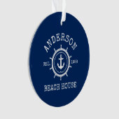 Beach House Nautical Anchor Rope Helm Blue Ornament (voorkant)