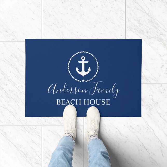 Beach House Nautical Anchor Rope Star Blue Deurmat (Binnen)