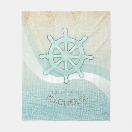 Beach House Nautical Boat Helm Aqua Blue ID623 Fleece Deken (Voorkant)